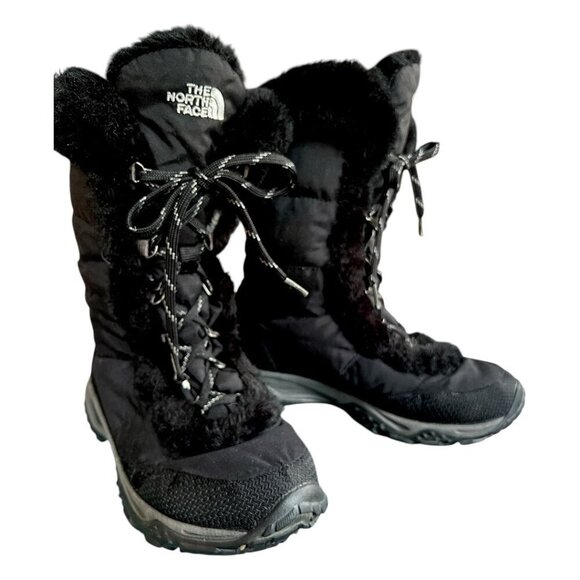 The North Face Nuptse Goosedown Mid Calf Snow Boots Faux Fur Trim Size 8.5 - Picture 1 of 10
